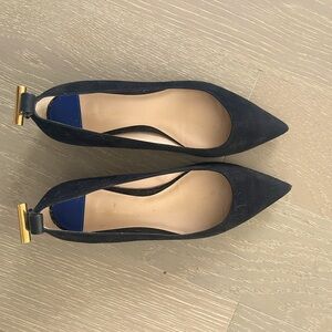 Stuart Weitzman Black Suede Golden Accent Flats, size 6.5